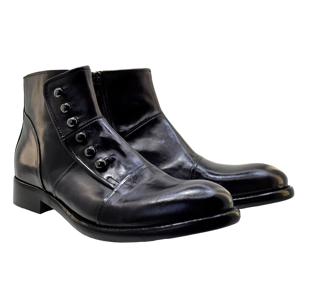 Italian Men's Shoes Jo Ghost 1225 Black Leather Zipper Ankle Boots