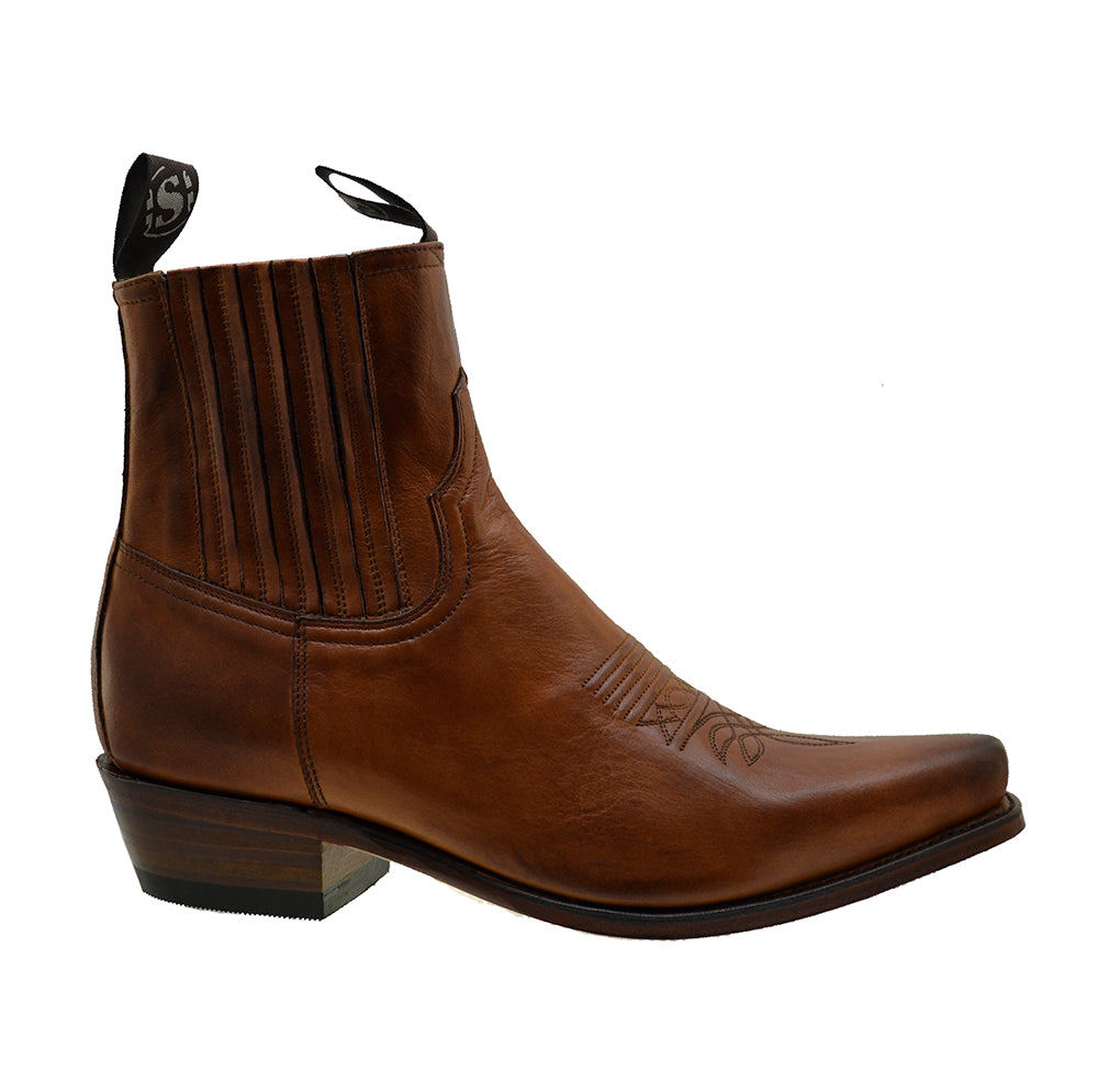 Sendra Sendra 6479 Lucky Brown Leather Calf-skin Cuban Heel Pull-up Ankle Cowboy Boots