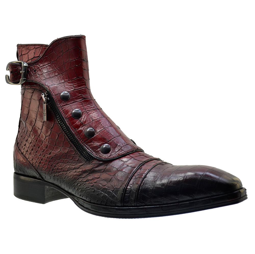 Italian Men's Shoes Jo Ghost 3206 Red Leather Print Crocodile Dress Ankle Boots