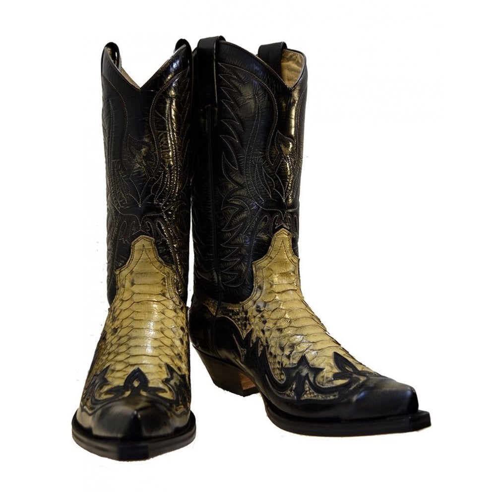 Sendra 3241P Tierra Leather Python Skin West Heel Mid Calf Cowboy Boots