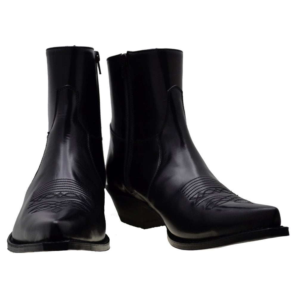 Sendra 7826W Black Leather Cuban Heel Ankle Cowboy Boots