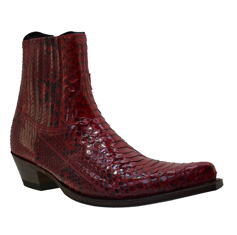 Men's Cowboy Boots Sendra 4375P Red Python Skin Cuban Heel