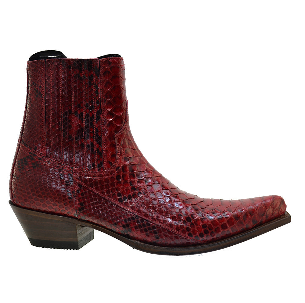 Men's Cowboy Boots Sendra 4375P Red Python Skin Cuban Heel