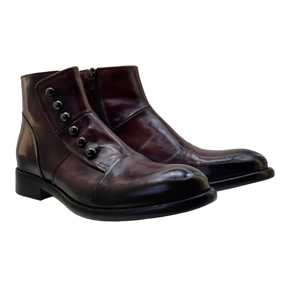 Men's Italian Shoes Jo Ghost 1225 Mulberry Leather Formal Ankle Boots