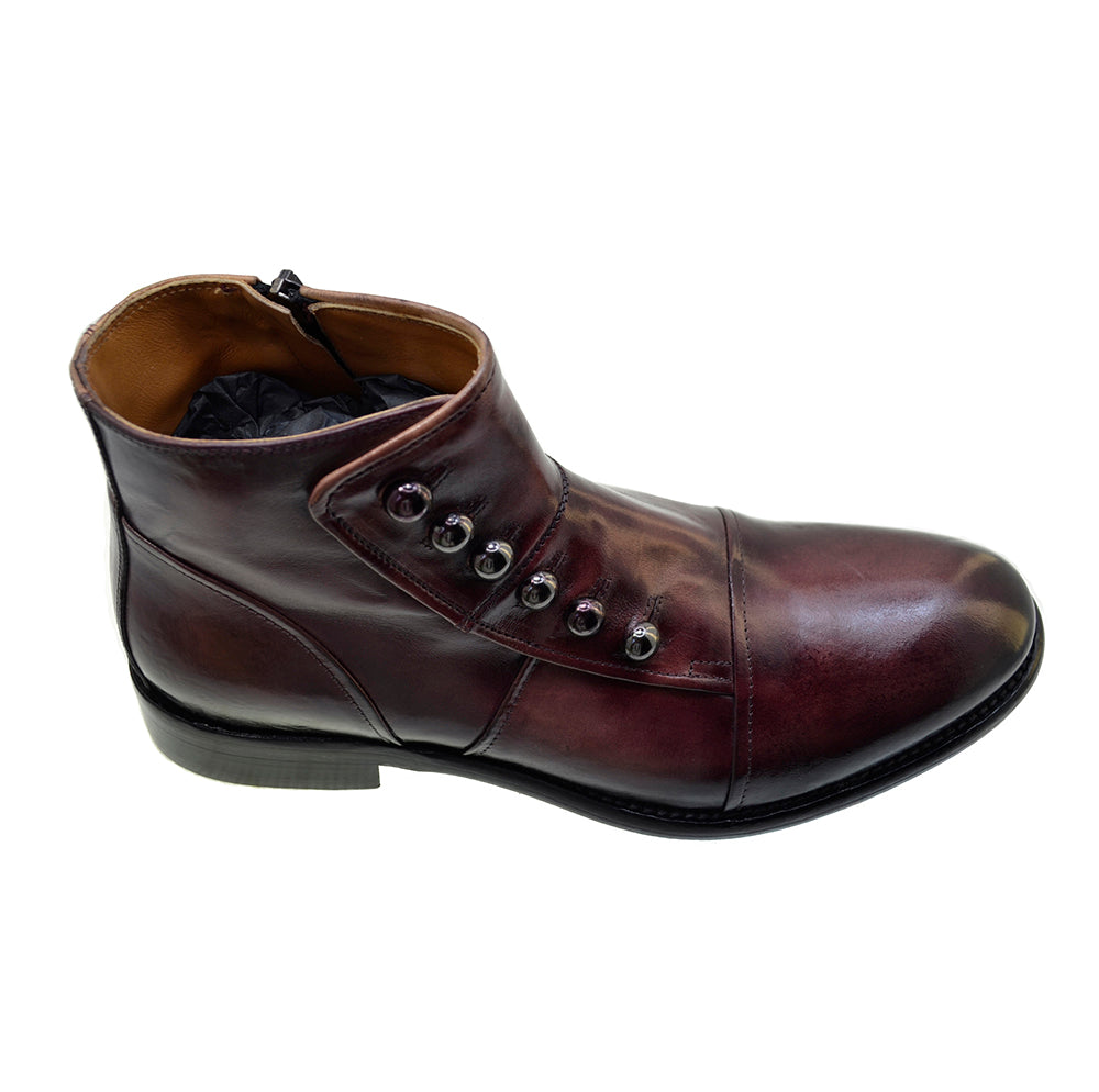 Men's Italian Shoes Jo Ghost 1225 Mulberry Leather Formal Ankle Boots