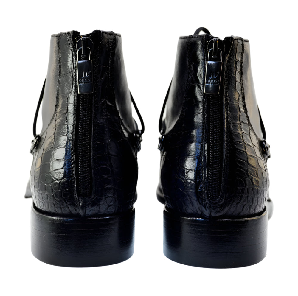 Men's Italian Boots Jo Ghost 1357 Black Print Crocodile Leather Hiker Ankle Boots