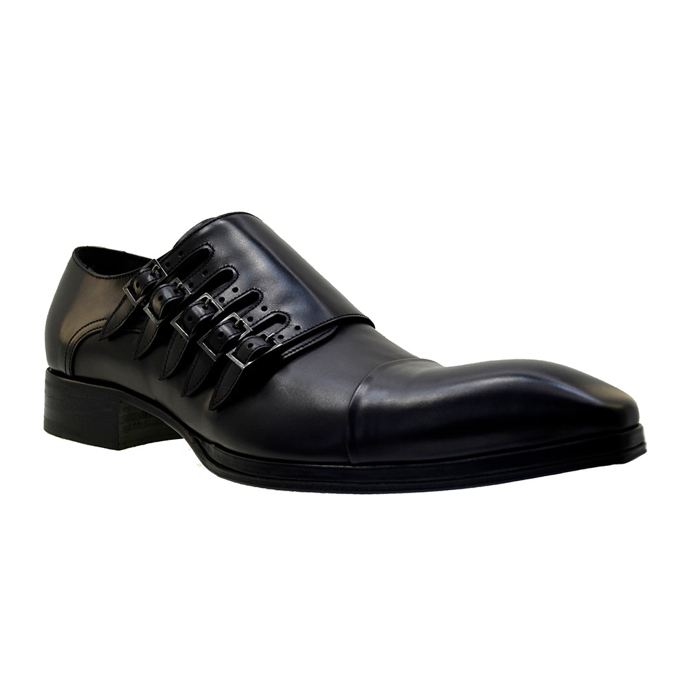 Italian Man's Shoes Jo Ghost 1552 Black Leather Buckle Dress Shoes