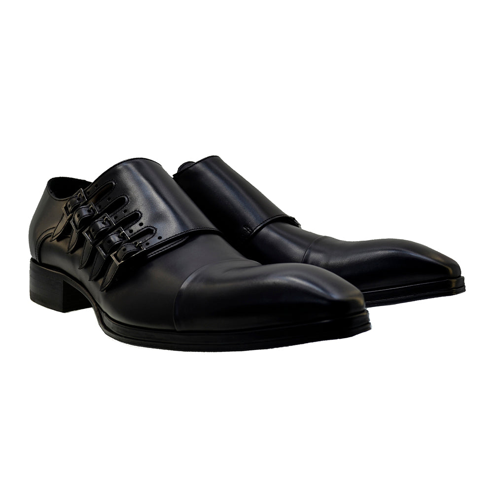 Italian Man's Shoes Jo Ghost 1552 Black Leather Buckle Dress Shoes
