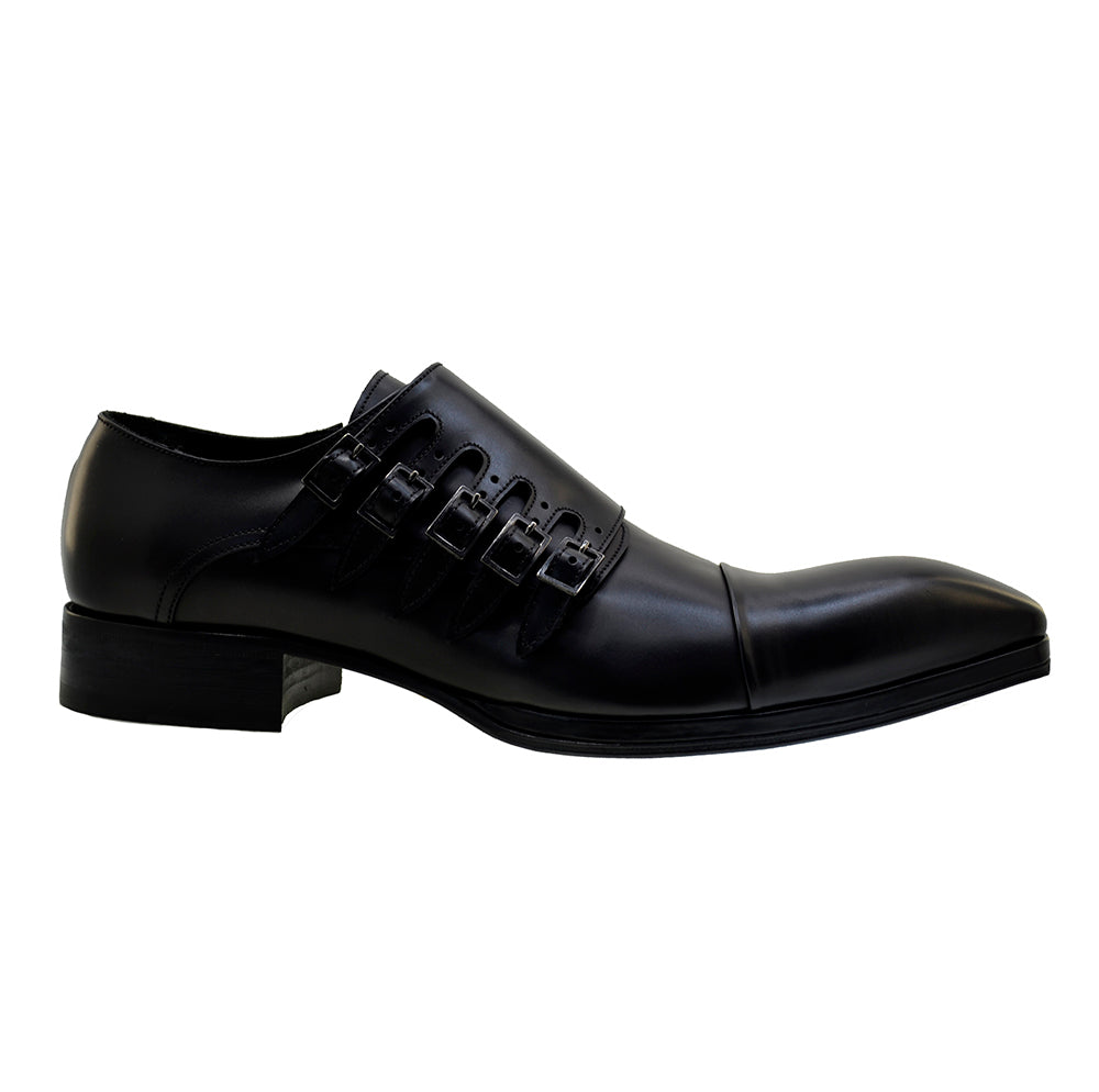 Men's Italian Shoes Jo Ghost 1552 Black Leather Formal Buckle Shoes