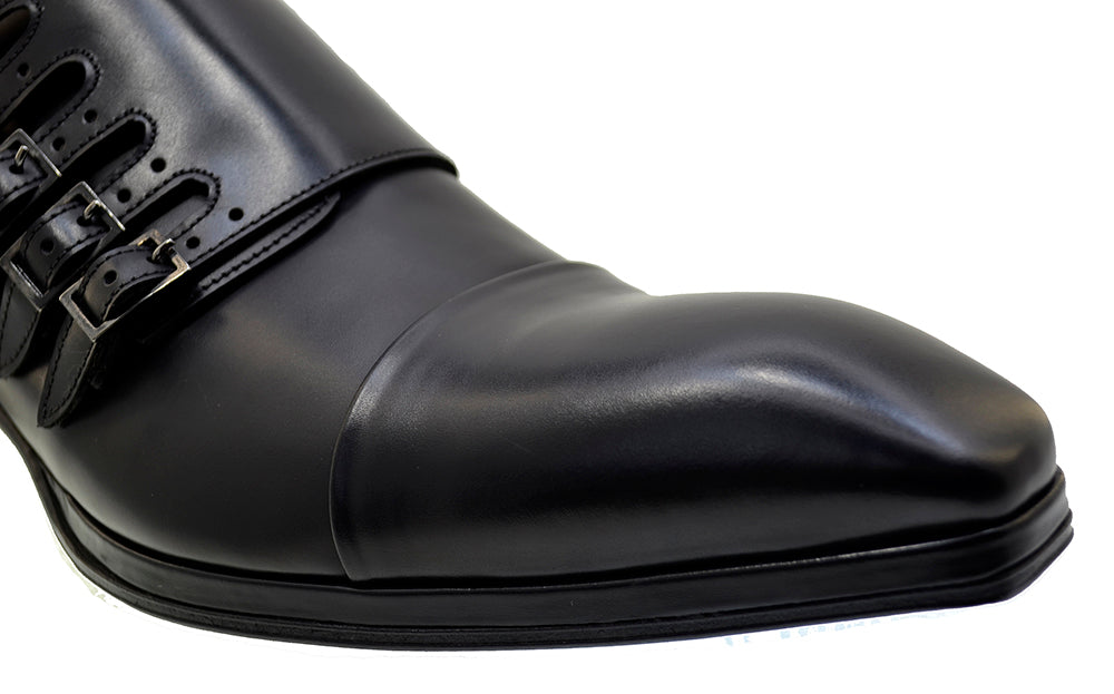 Italian Man's Shoes Jo Ghost 1552 Black Leather Buckle Dress Shoes