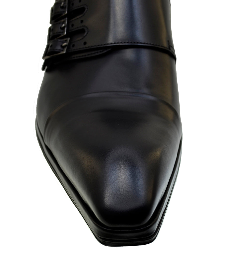 Men's Italian Shoes Jo Ghost 1552 Black Leather Formal Buckle Shoes