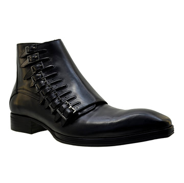 Italian Men's Shoes Jo Ghost 1554 Black Leather Buckle Dress Ankle Zipper Boots