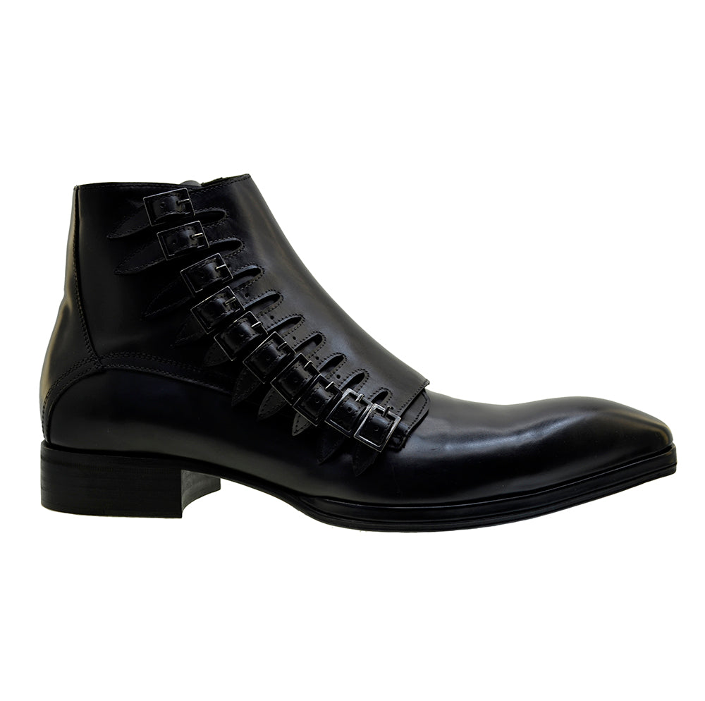 Italian Men's Shoes Jo Ghost 1554 Black Leather Buckle Dress Ankle Zipper Boots