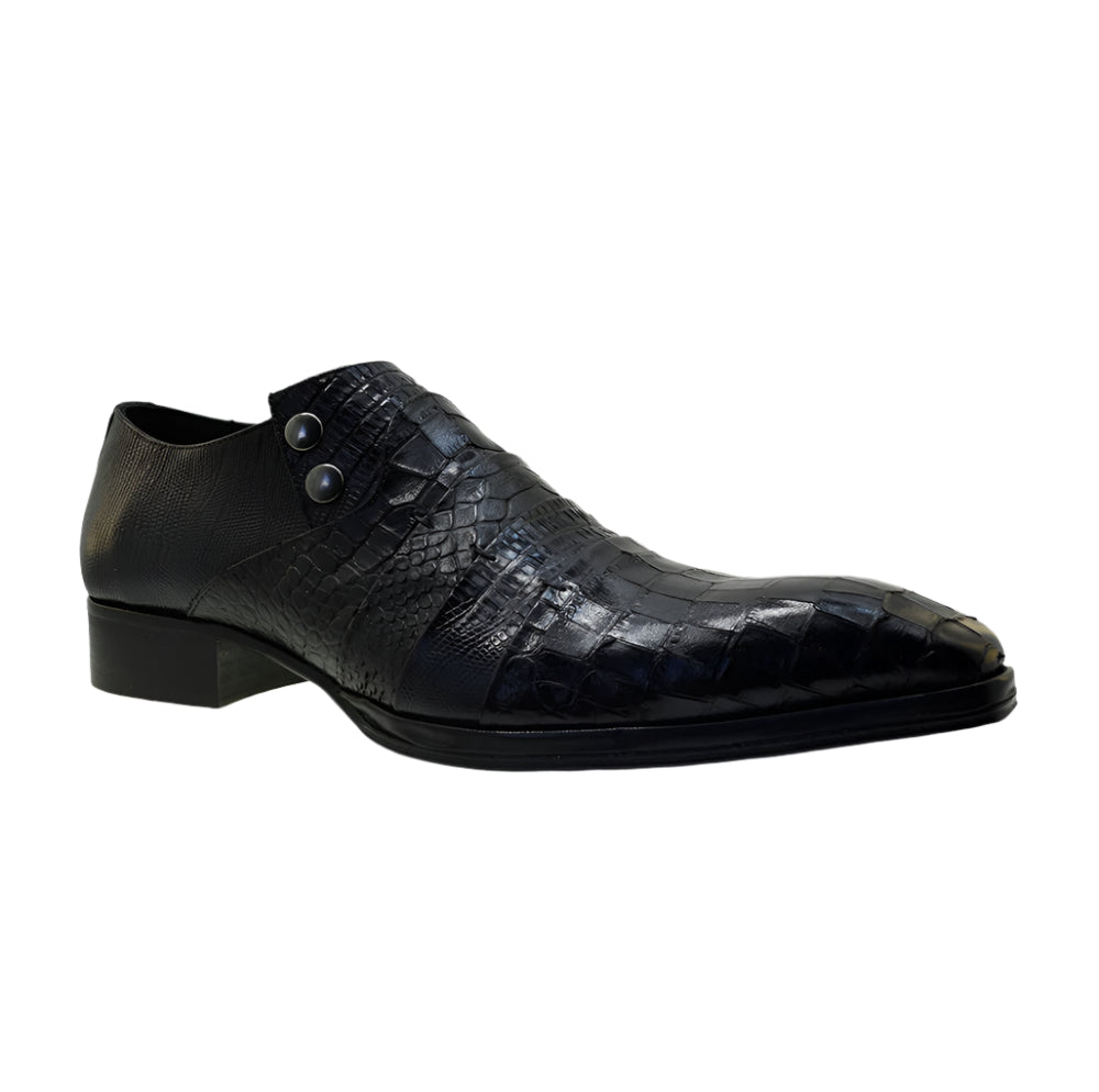 Men's Italian Shoes Jo Ghost 1831 Black Leather Print Crocodile Dress Shoes