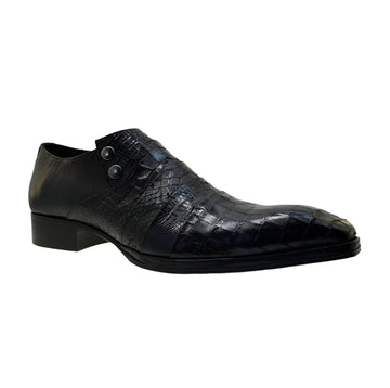 Men's Italian Shoes Jo Ghost 1831 Black Leather Print Crocodile Dress Shoes