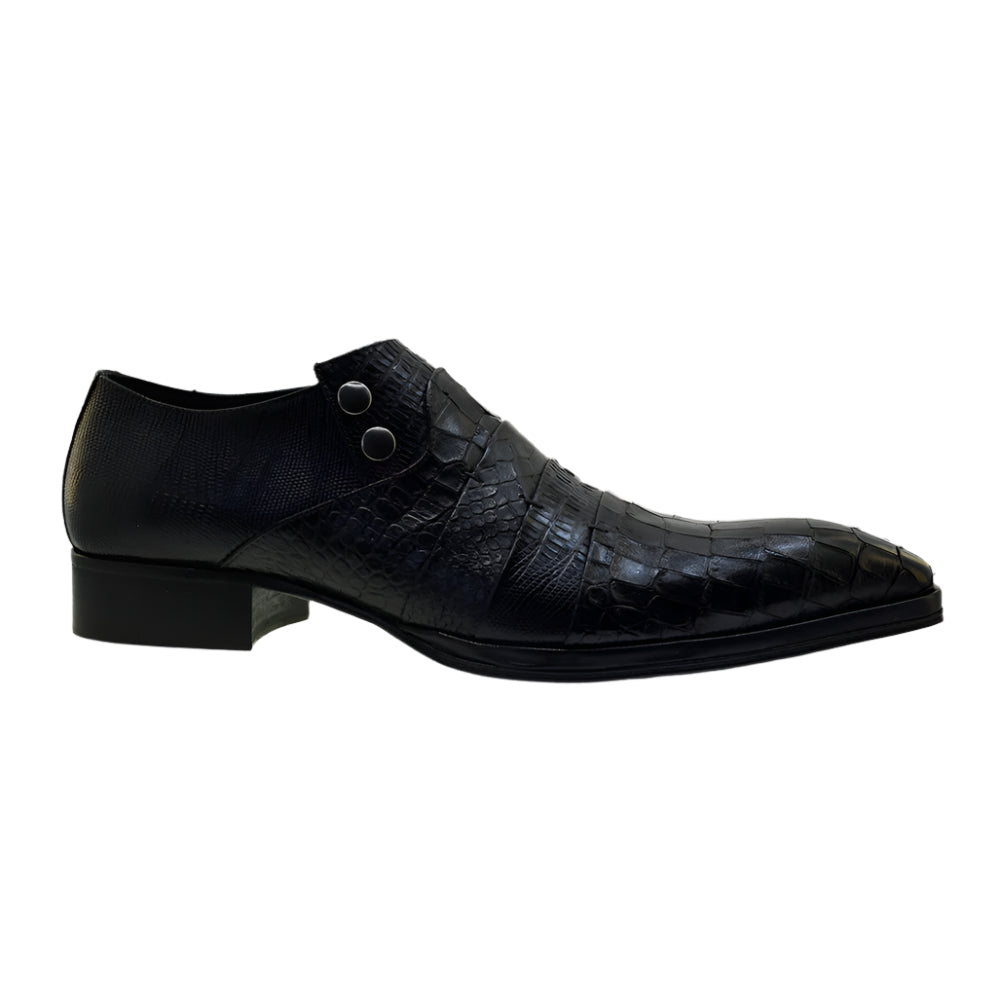 Men's Italian Shoes Jo Ghost 1831 Black Leather Print Crocodile Dress Shoes