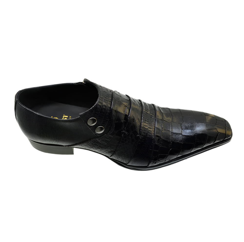 Men's Italian Shoes Jo Ghost 1831CR Black Print Crocodile Leather