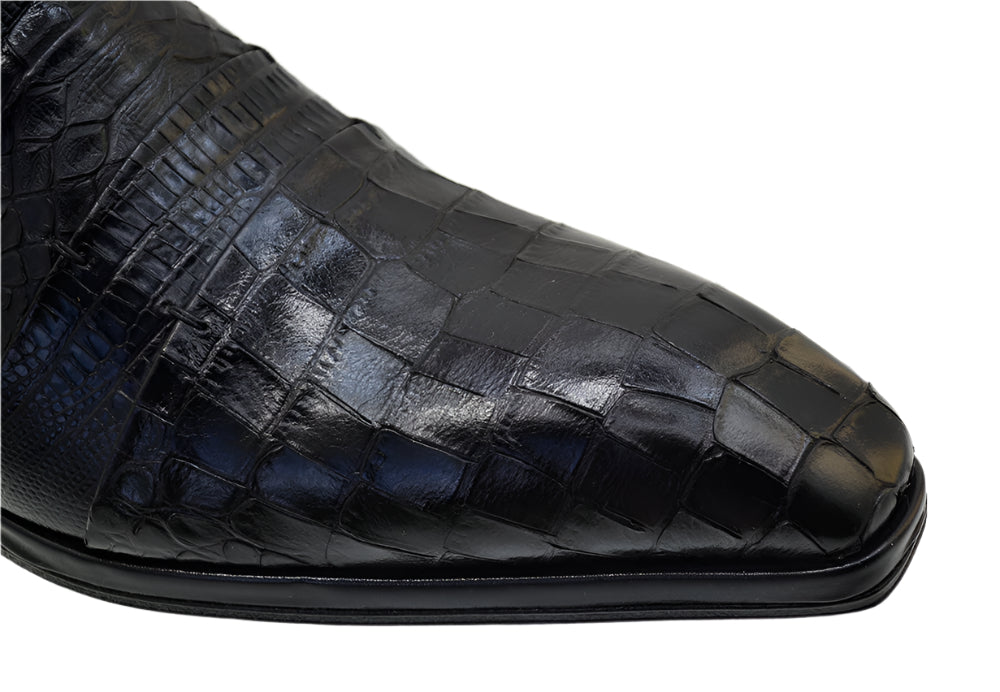 Men's Italian Shoes Jo Ghost 1831 Black Leather Print Crocodile Dress Shoes