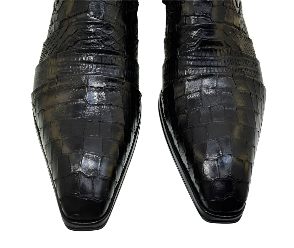 Men's Italian Shoes Jo Ghost 1831 Black Leather Print Crocodile Dress Shoes