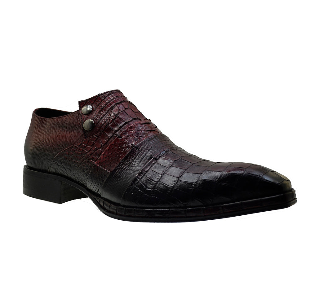 Italian Men's Shoes Jo Ghost 1831 Dark Red Leather Print Crocodile Dress Shoes