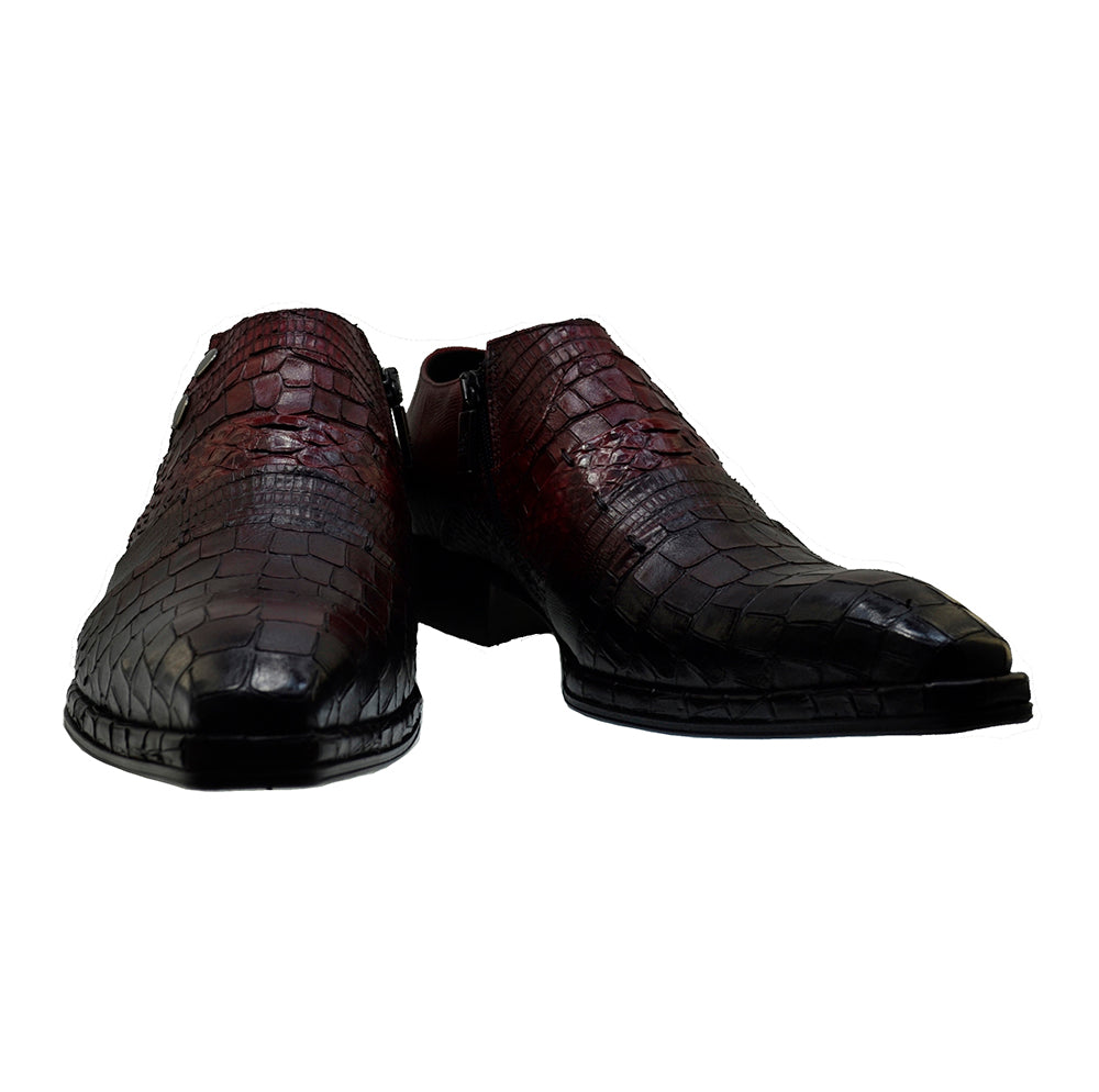 Italian Men's Shoes Jo Ghost 1831 Dark Red Leather Print Crocodile Dress Shoes