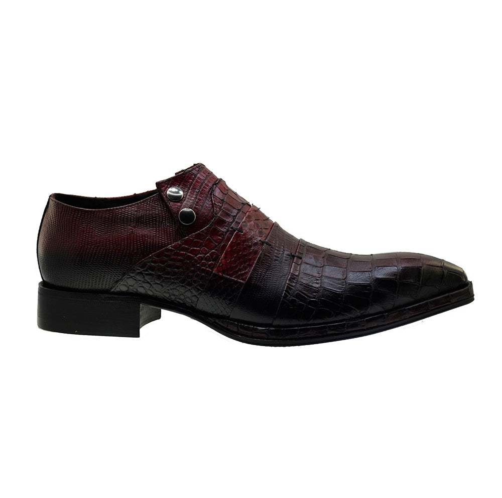 Italian Men's Shoes Jo Ghost 1831 Dark Red Leather Print Crocodile Dress Shoes