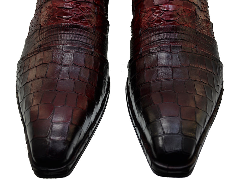 Italian Men's Shoes Jo Ghost 1831 Dark Red Leather Print Crocodile Dress Shoes