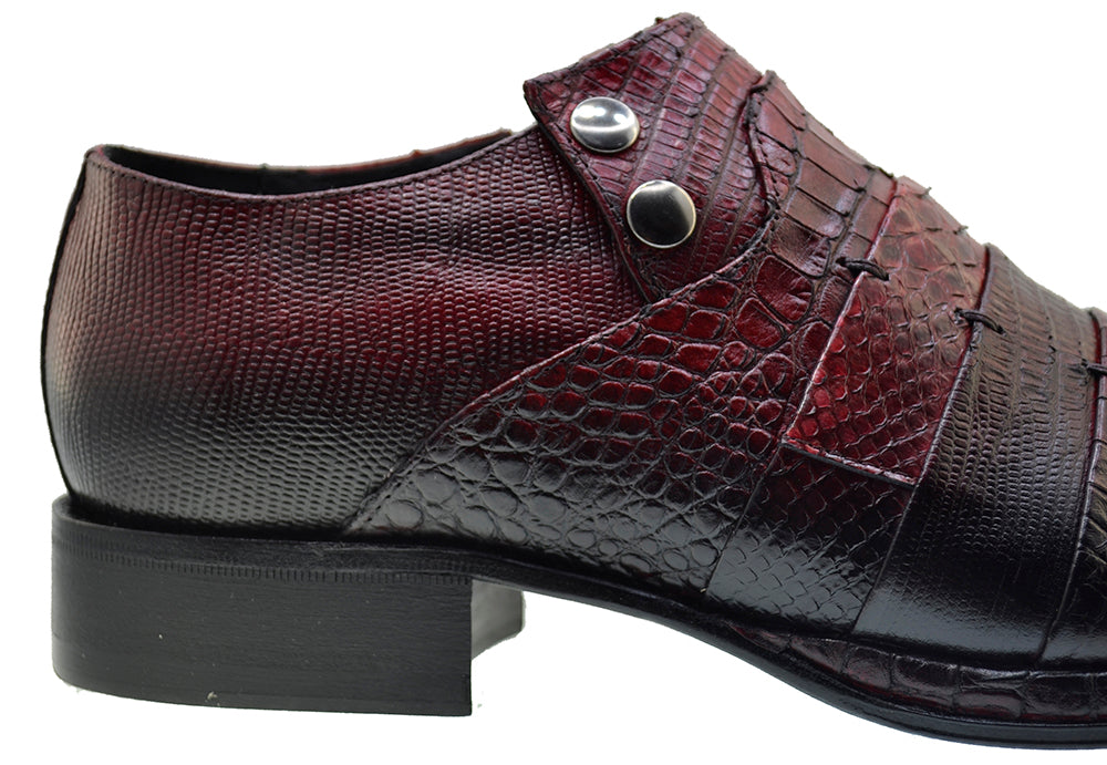 Italian Men's Shoes Jo Ghost 1831 Dark Red Leather Print Crocodile Dress Shoes