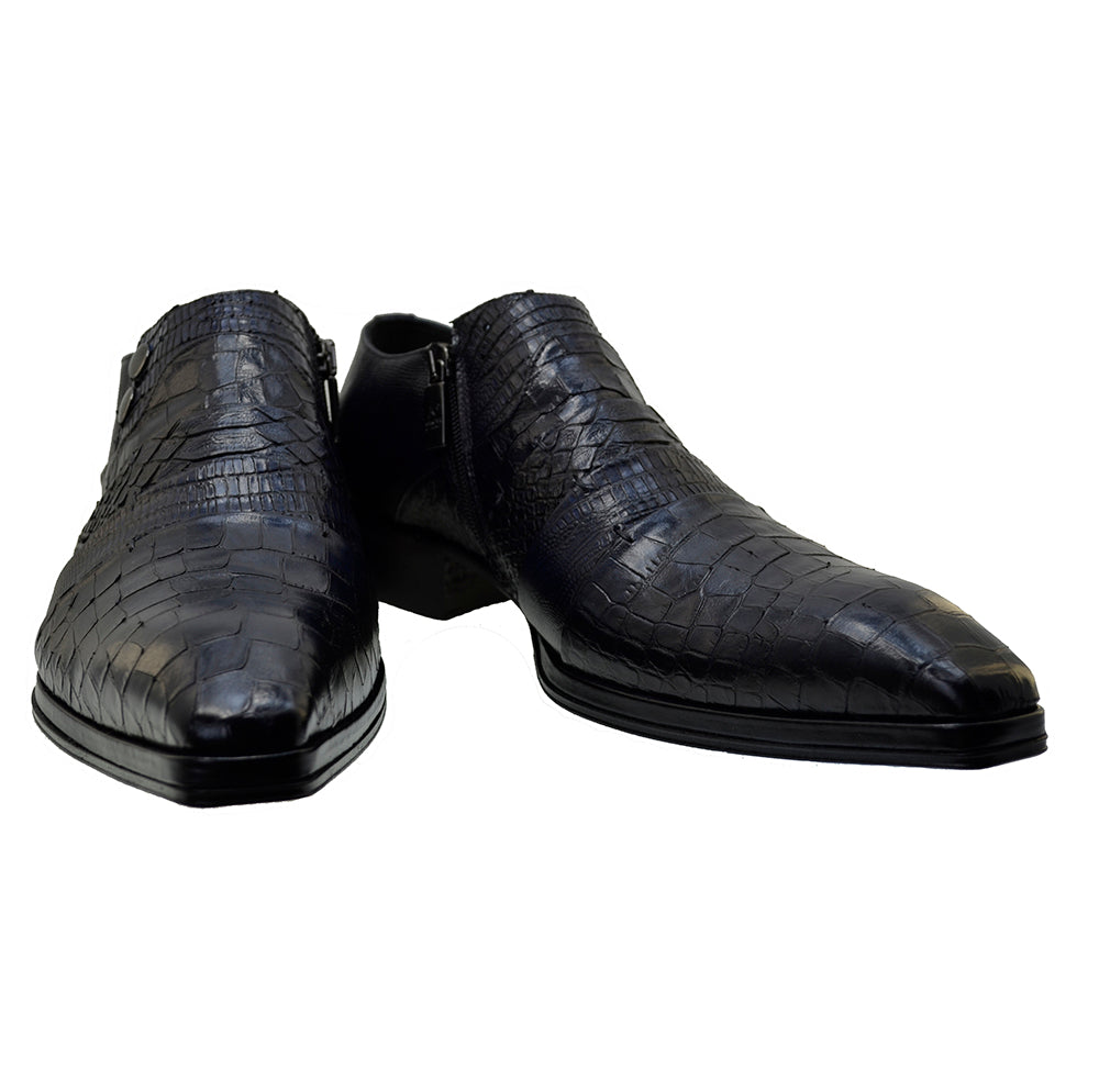 Italian Men's Shoes Jo Ghost 1831 Navy Blue Leather Print Crocodile Dress Shoes