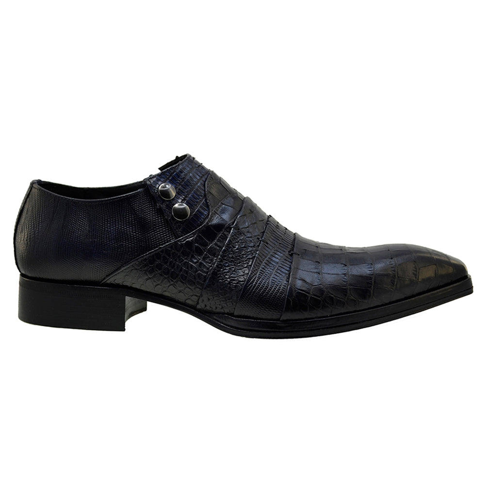 Italian Men's Shoes Jo Ghost 1831 Navy Blue Leather Print Crocodile Dress Shoes