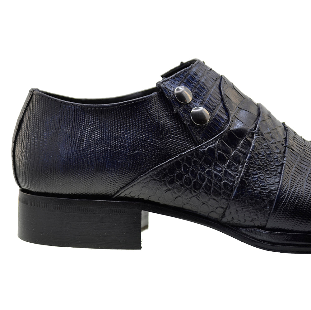 Italian Men's Shoes Jo Ghost 1831 Navy Blue Leather Print Crocodile Dress Shoes