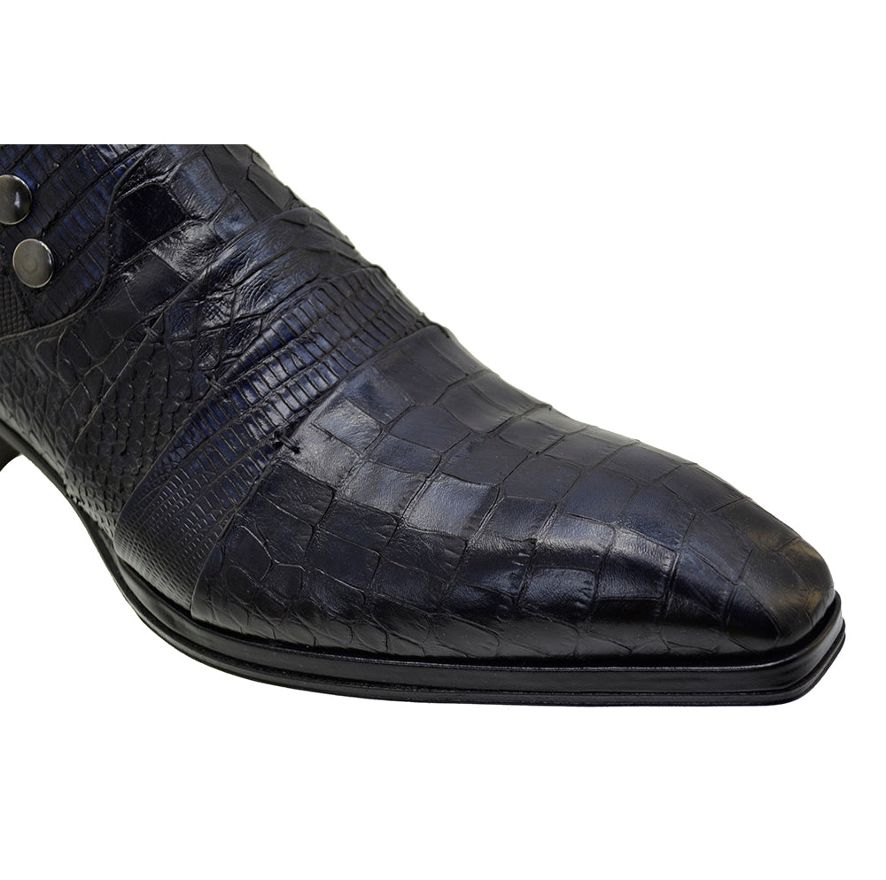 Italian Men's Shoes Jo Ghost 1831 Navy Blue Leather Print Crocodile Dress Shoes