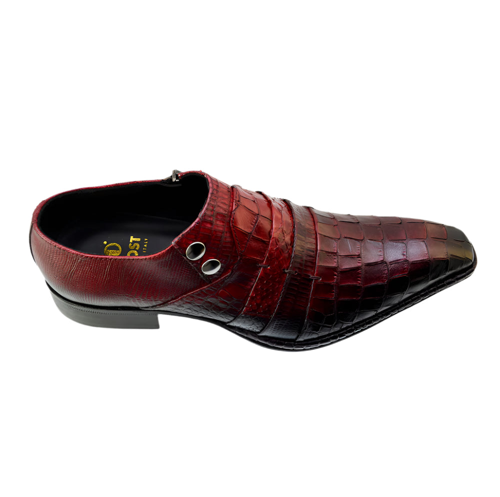 Men's Italian Shoes Jo Ghost 1831 Red Print Crocodile Leather Dress Shoes