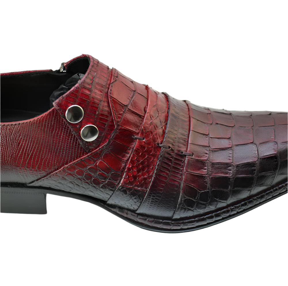 Men's Italian Shoes Jo Ghost 1831 Red Print Crocodile Leather Dress Shoes