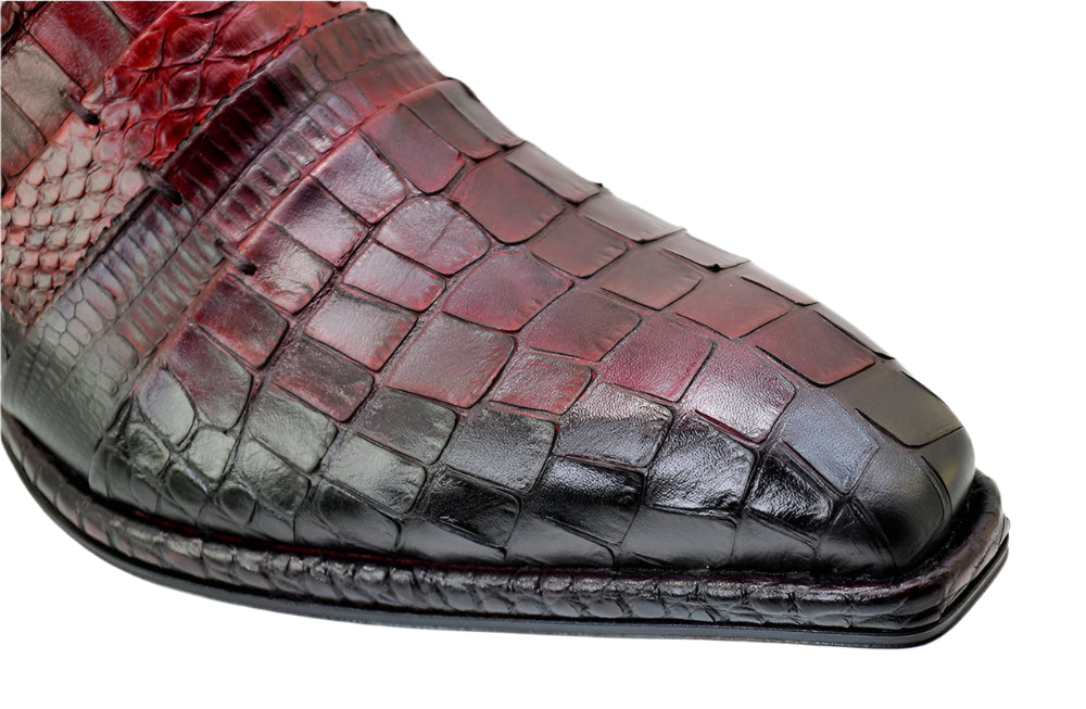 Men's Italian Shoes Jo Ghost 1831 Red Print Crocodile Leather Dress Shoes