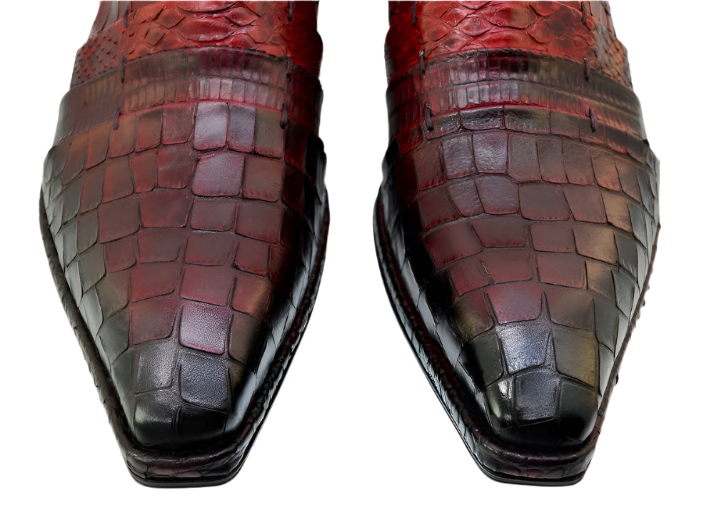 Men's Italian Shoes Jo Ghost 1831 Red Print Crocodile Leather Dress Shoes