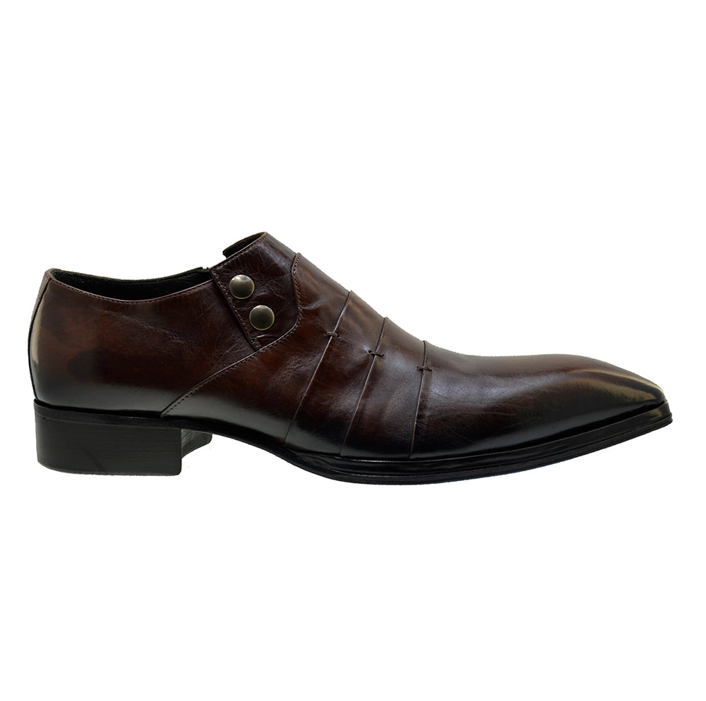 Italian Men's Shoes Jo Ghost 1831 Brown Leather Cut Dress Shoes