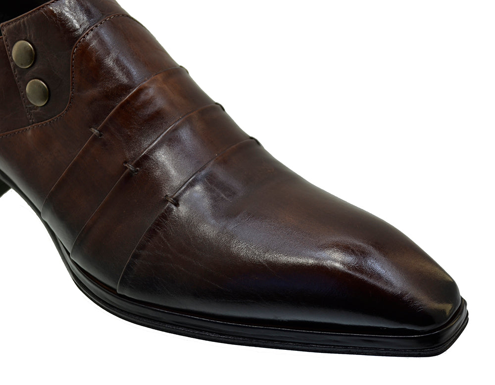 Italian Men's Shoes Jo Ghost 1831 Brown Leather Cut Dress Shoes