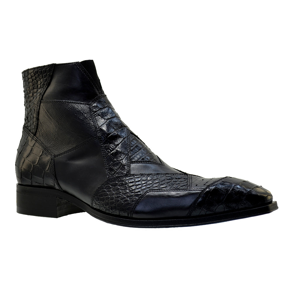 Italian Mens' Shoes Jo Ghost 2030 Black Leather Print Crocodile Dress Ankle Boots