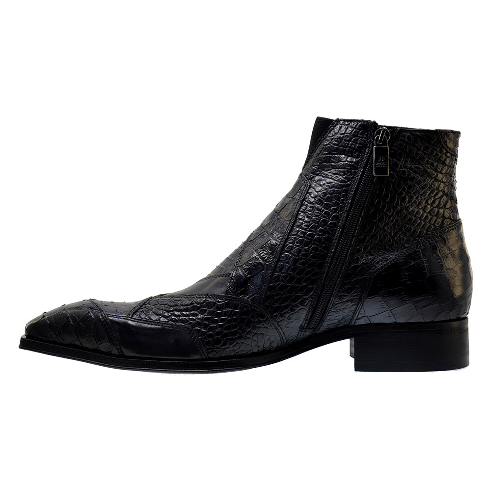 Italian Mens' Shoes Jo Ghost 2030 Black Leather Print Crocodile Dress Ankle Boots