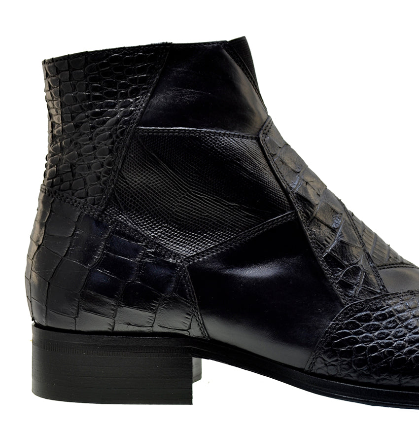 Italian Mens' Shoes Jo Ghost 2030 Black Leather Print Crocodile Dress Ankle Boots