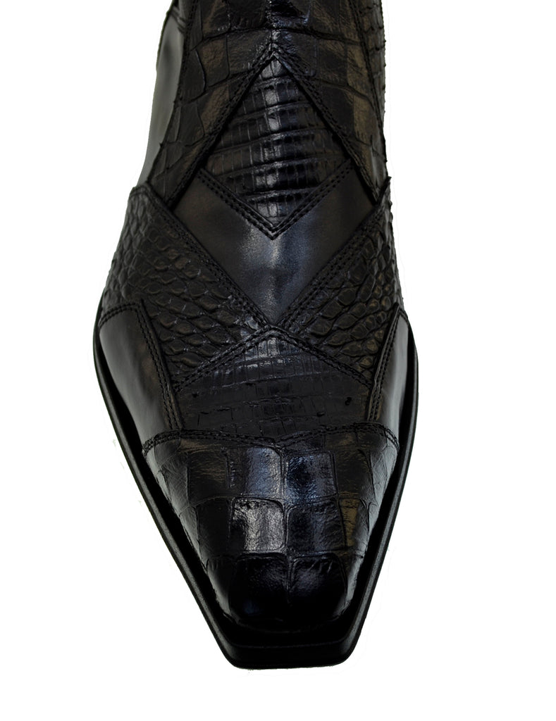 Italian Mens' Shoes Jo Ghost 2030 Black Leather Print Crocodile Dress Ankle Boots