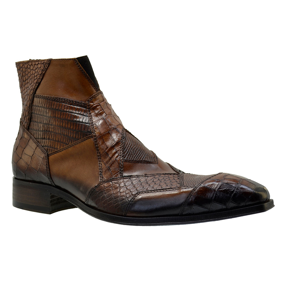 Italian Mens' Shoes Jo Ghost 2030 Brown Leather Print Crocodile Dress Ankle Boots