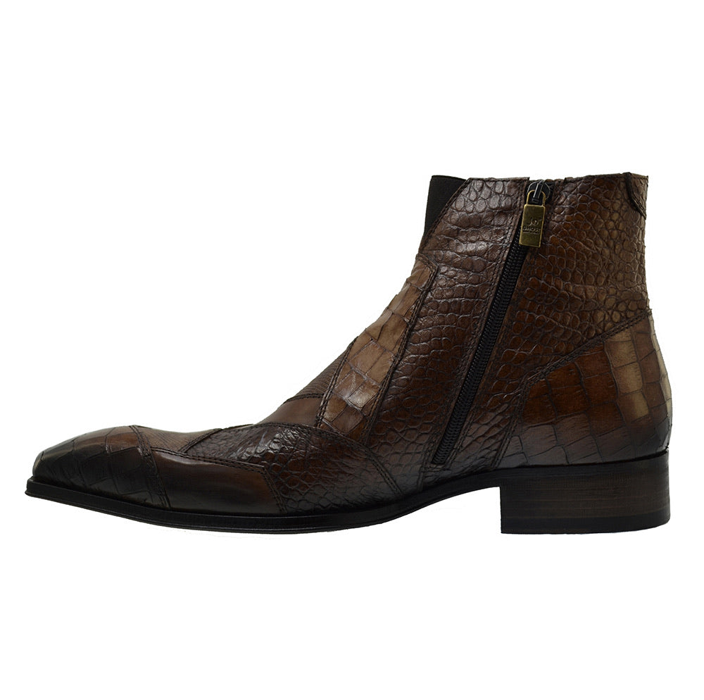 Italian Mens' Shoes Jo Ghost 2030 Brown Leather Print Crocodile Dress Ankle Boots