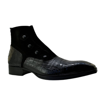 Men's Italian Boots Jo Ghost 2379 Black Print Crocodile Leather Dress Ankle Boots