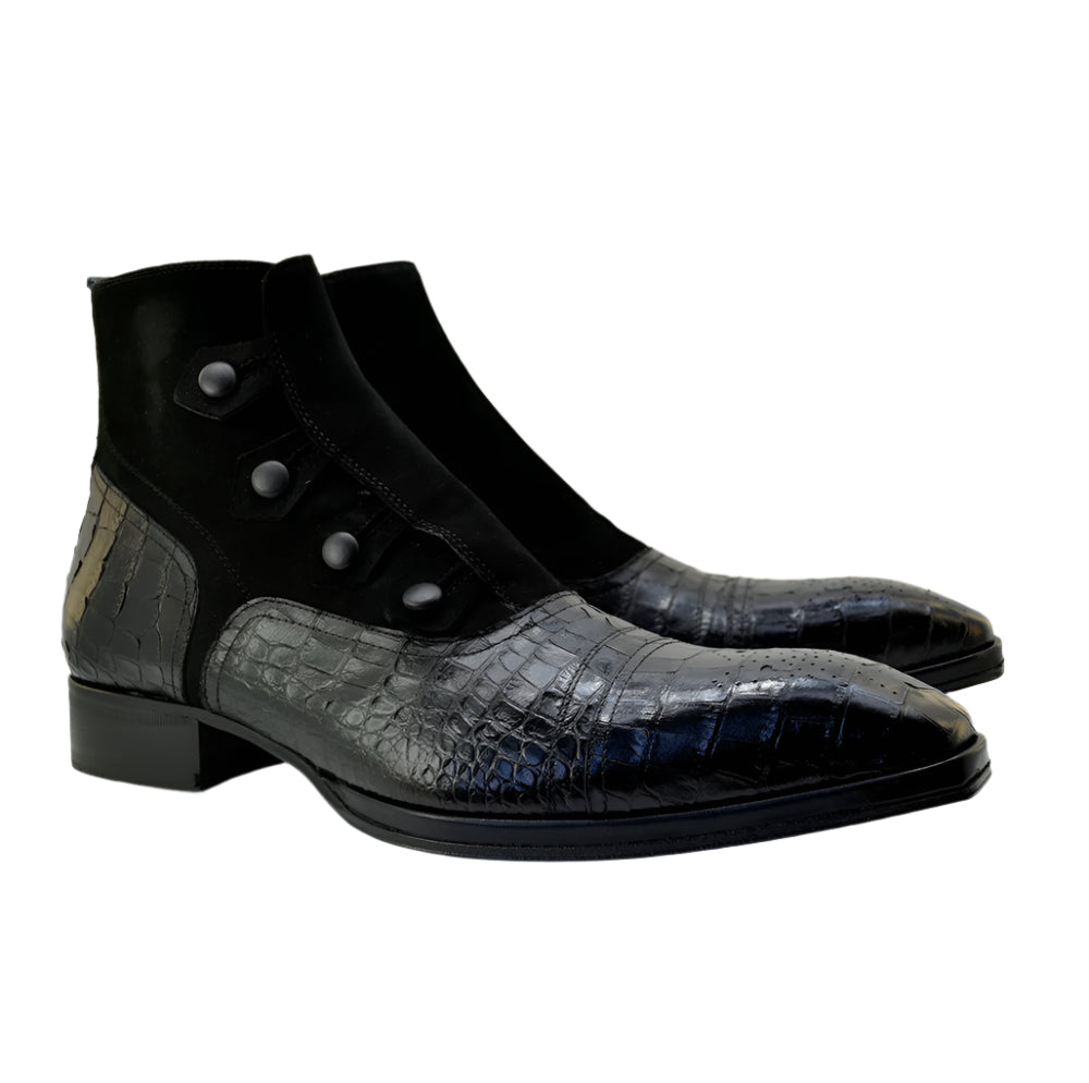 Men's Italian Boots Jo Ghost 2379 Black Print Crocodile Leather Dress Ankle Boots