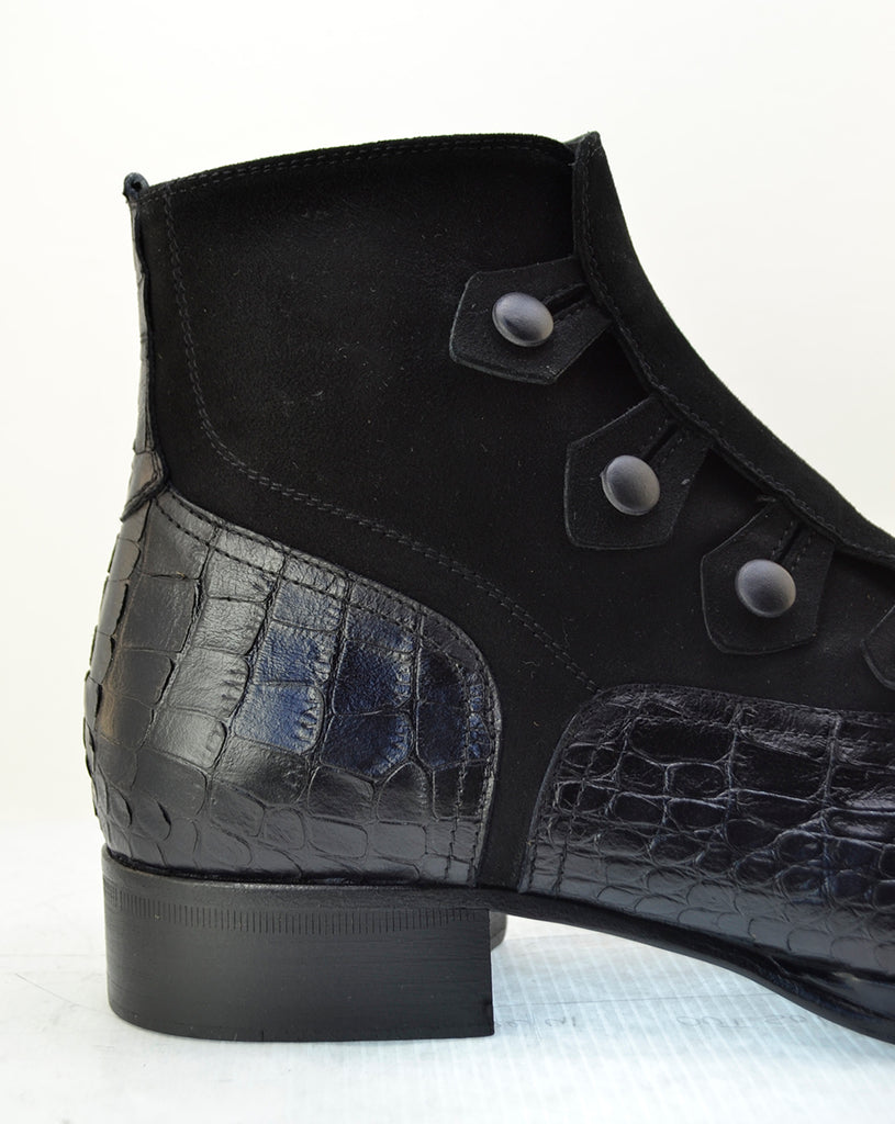 Men's Italian Boots Jo Ghost 2379 Black Print Crocodile Leather Dress Ankle Boots