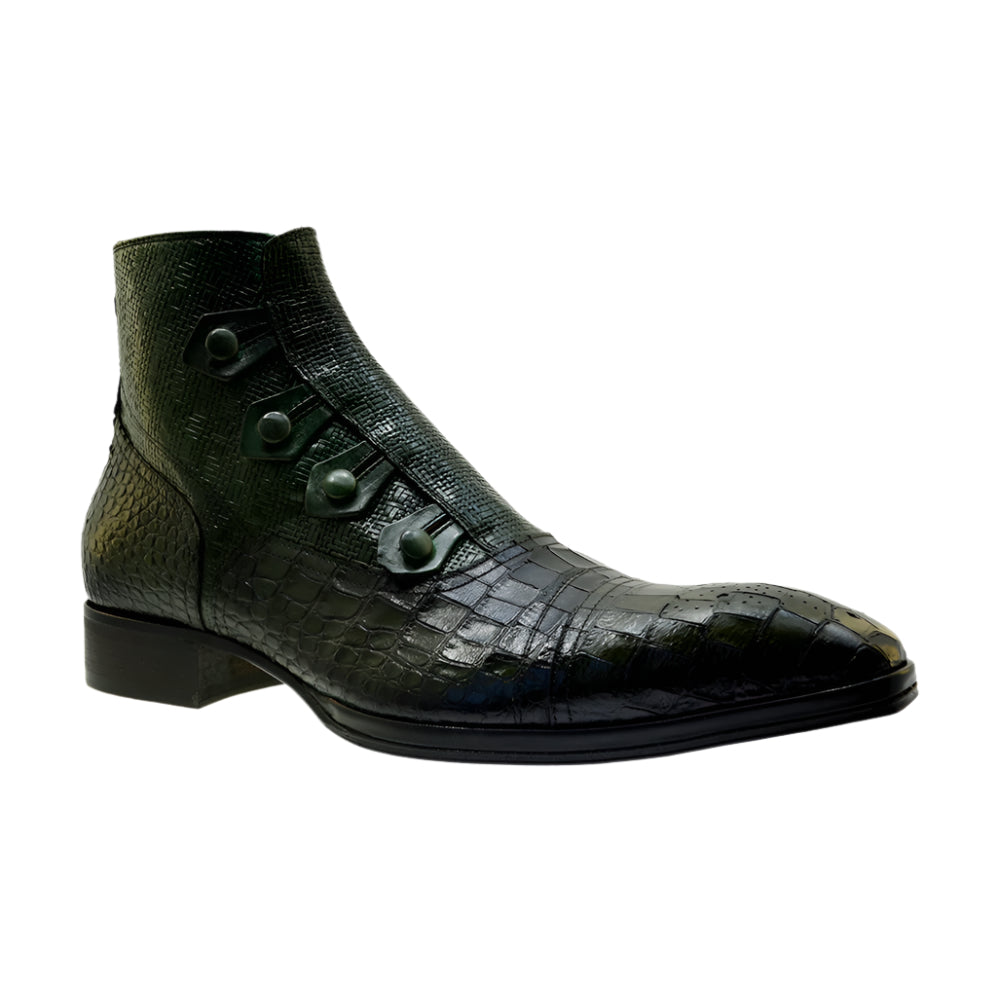 Men's Italian Boots Jo Ghost 2379 Green Print Crocodile Dress Ankle Boots