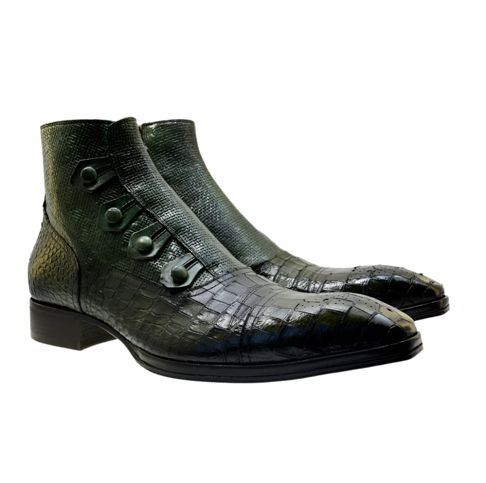 Men's Italian Boots Jo Ghost 2379 Green Print Crocodile Dress Ankle Boots