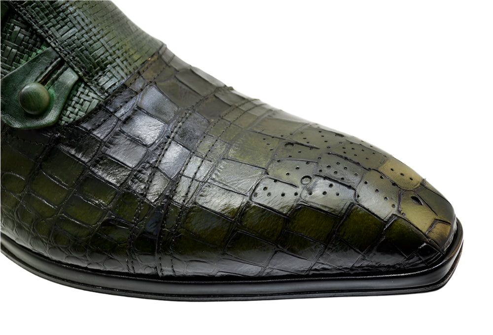 Men's Italian Boots Jo Ghost 2379 Green Print Crocodile Dress Ankle Boots